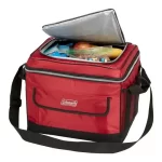 Conservadora Coleman Collapsible Full Day Red abierta mostrando productos en su interior