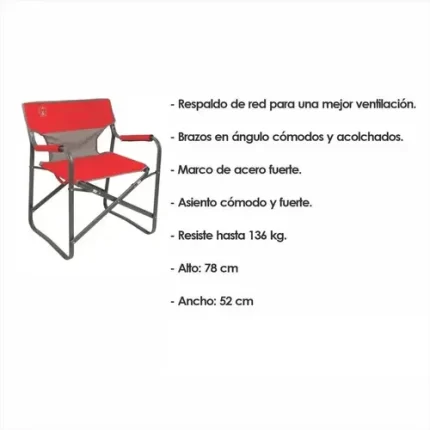 Características de Silla Coleman Director Breeze Steel Deck 136 Kg